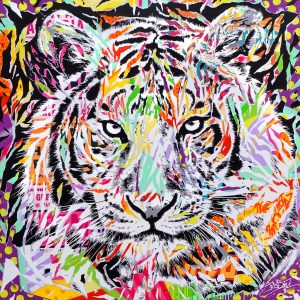 TOKYO TIGER by Jo Di Bona 2016 150x150 technique mixte sur toile