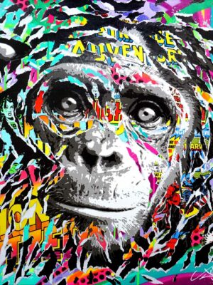 ADVENTURE MONKEY technique mixte sur toile 80x80 by Jo Di Bona 2020 - Collection privée