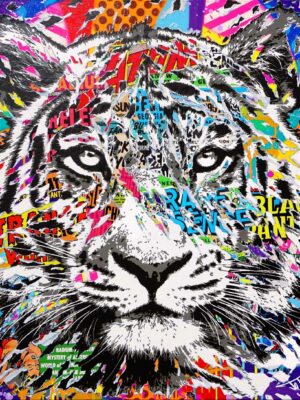ATOM EARTH TIGER technique mixte sur toile 120x120 by Jo Di Bona 2023 - Collection privée