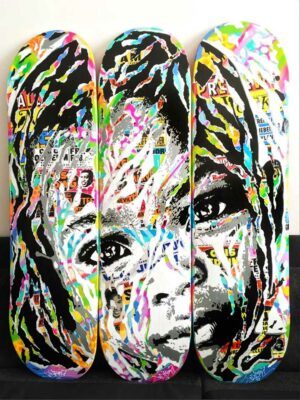 BOARDSTOBESOLIDAIRE triptyque by Jo Di Bona Paris 2017 © Au profit du SECOURS POPULAIRE avec URBAN SIGNATURE & AGNES B collection privee
