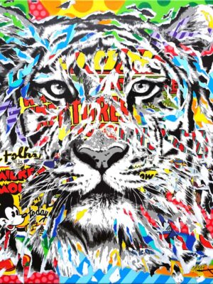 BRITTO TIGER technique mixte sur toile 80x80 by Jo Di Bona 2020 - Collection privée