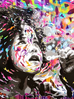 BUBBLE KID technique mixte sur toile 140x120 by Jo Di Bona 2020 - Collection privée