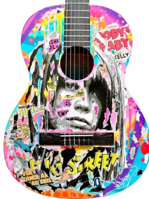 GUITARE FRANCOISE HARDY technique mixte sur bois by Jo Di Bona 2021 - Collection privée