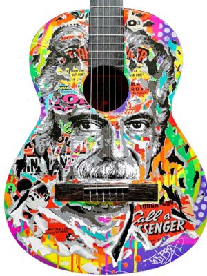 GUITARE GEORGES BRASSENS technique mixte sur bois by Jo Di Bona 2021 - Collection privée