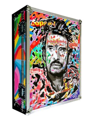 JOHNNY FLIGHT CASE technique mixte sur bois by Jo Di Bona 2019 © Collection Daniel Angeli