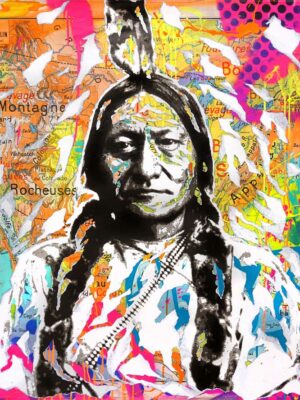 NATIVE AMERICAN 2 technique mixte sur carte scolaire Vidal Lablache 120x100 by Jo Di Bona 2023 - Collection privée