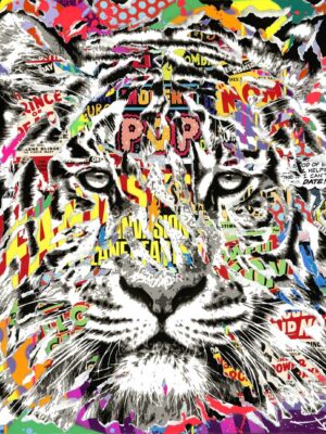 POP TIGER technique mixte sur toile 80x80 by Jo Di Bona 2021 - Collection privée