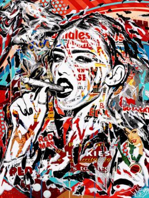 SMOKING GIRL technique mixte sur toile 80x100 by Jo Di Bona 2020 - Collection privée