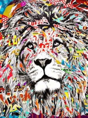 THE HIDDEN LION technique mixte sur toile 162x114 by Jo Di Bona 2022 - Collection privée