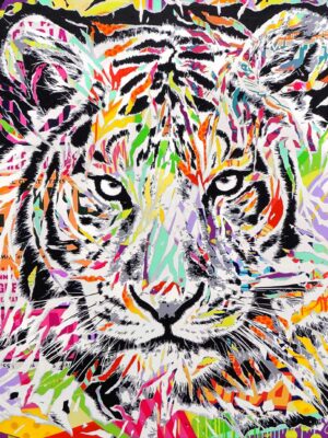 TOKYO TIGER technique mixte sur toile 150x150 by Jo Di Bona 2016 - Collection privée